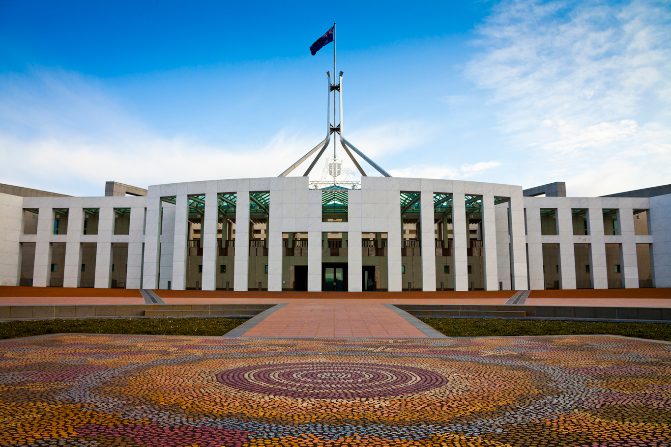 Exterior view of Australia's Parliament House in Canberra, Australia.